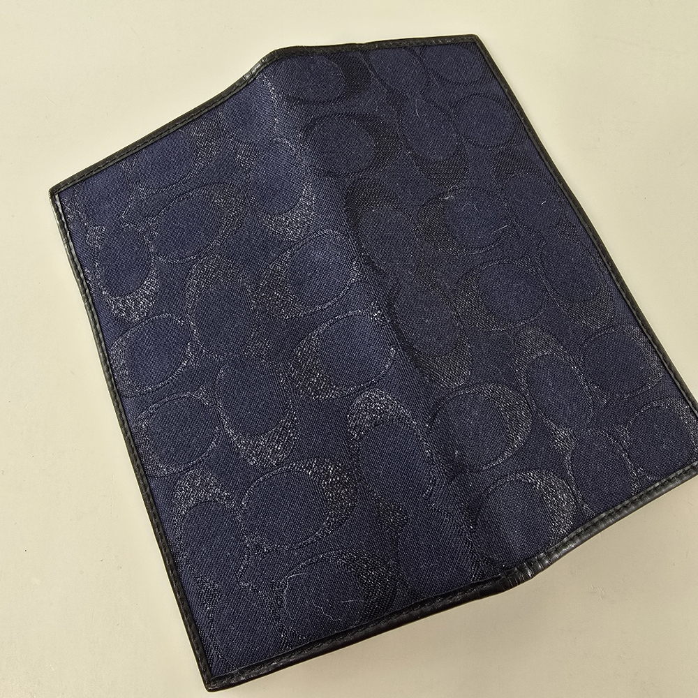 Coach Soho Ashley Leather Signature CC Checkbook Wallet W/ Insert Midnight Blue - Picture 3 of 11